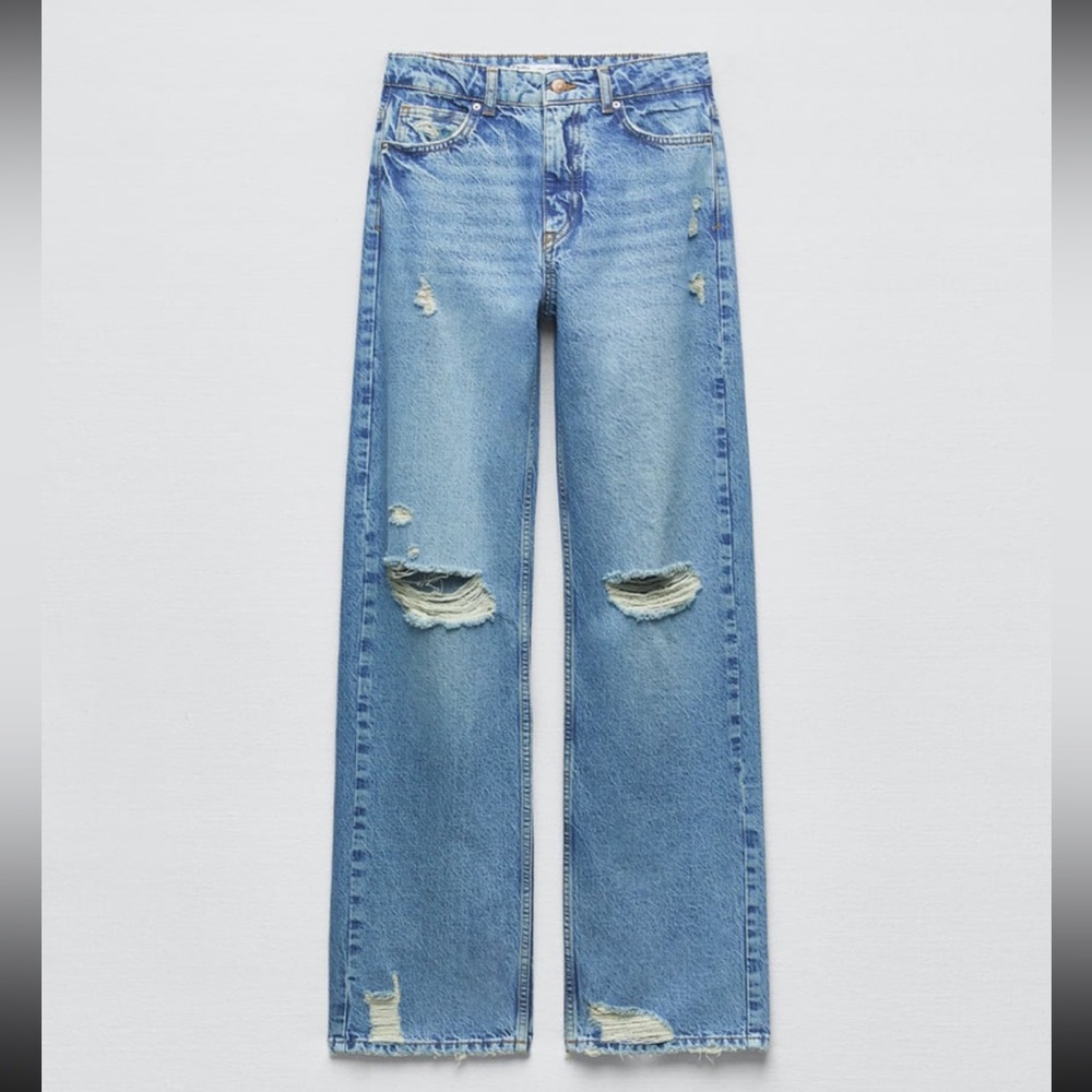 zara high rise straight leg ripped jeans